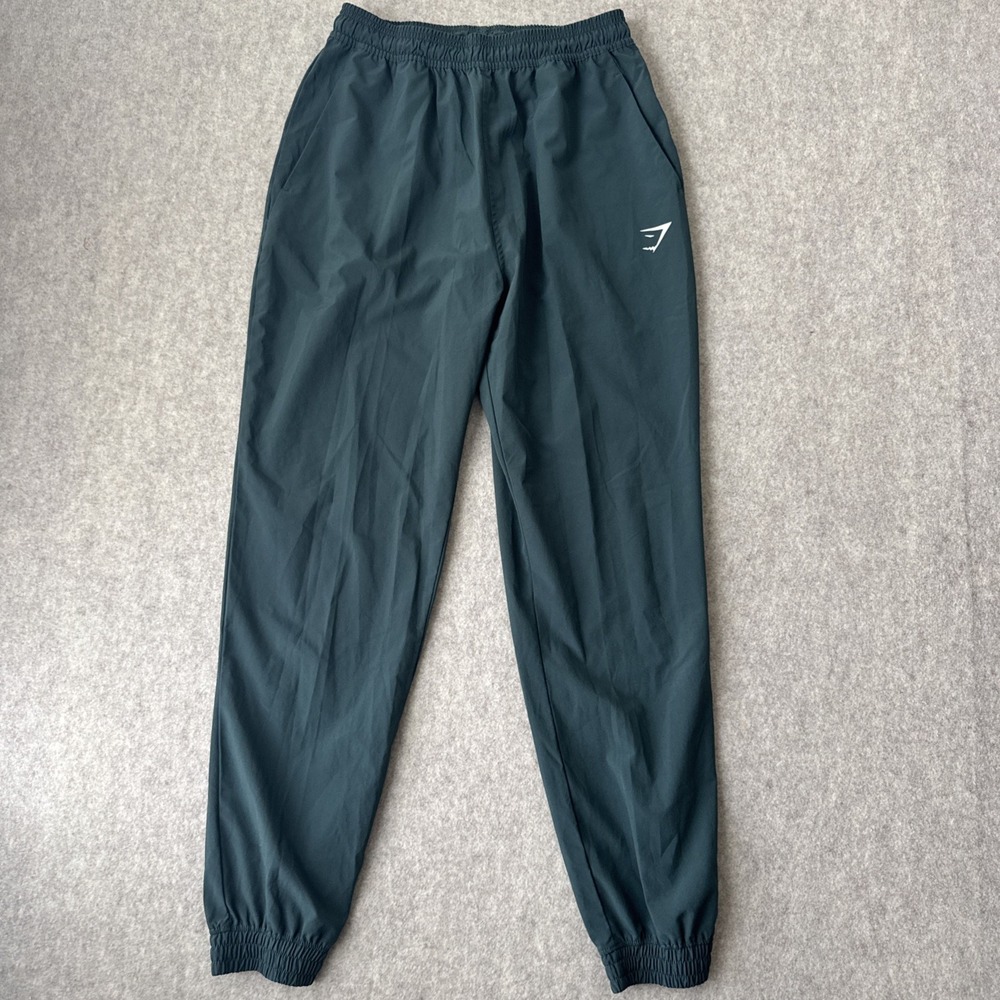 Gymshark Training Woven Joggers Womens Small Obsidian Green Tapered